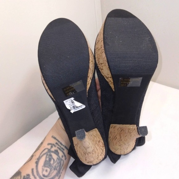 NWT Charlotte Russe 'Paloma' Black and Cork Platform Heels with bow Size 8 - Picture 7 of 12